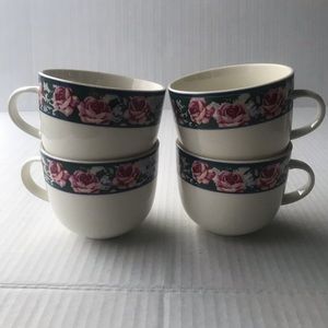 Set Of 4 Tienshan Floral Stoneware Coffee/Tea Cups